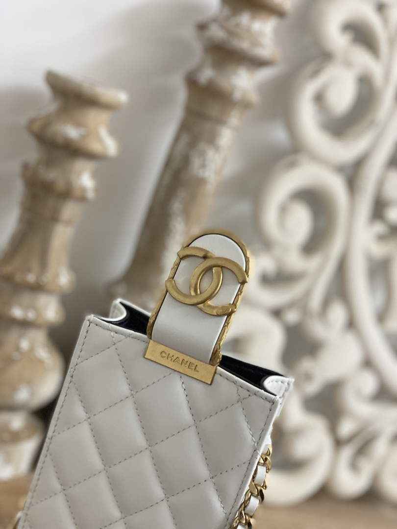 Chanel AP2981 Phone Holder with Chain Lambskin White