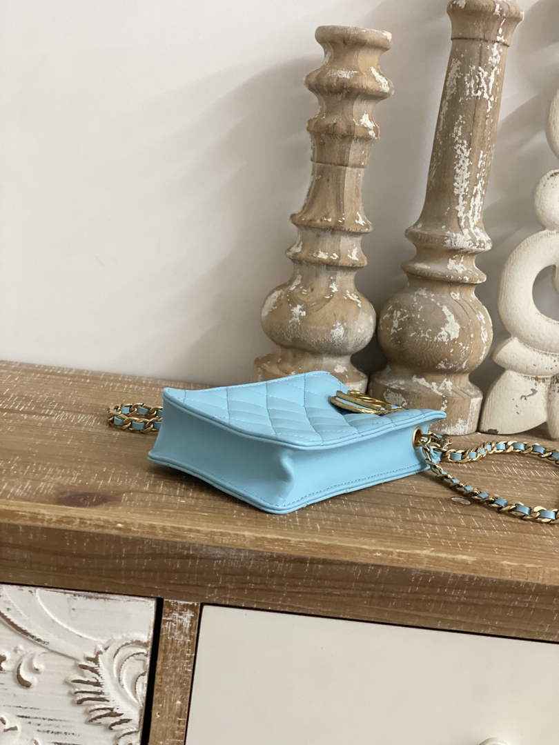 Chanel AP2981 Phone Holder with Chain Lambskin Blue