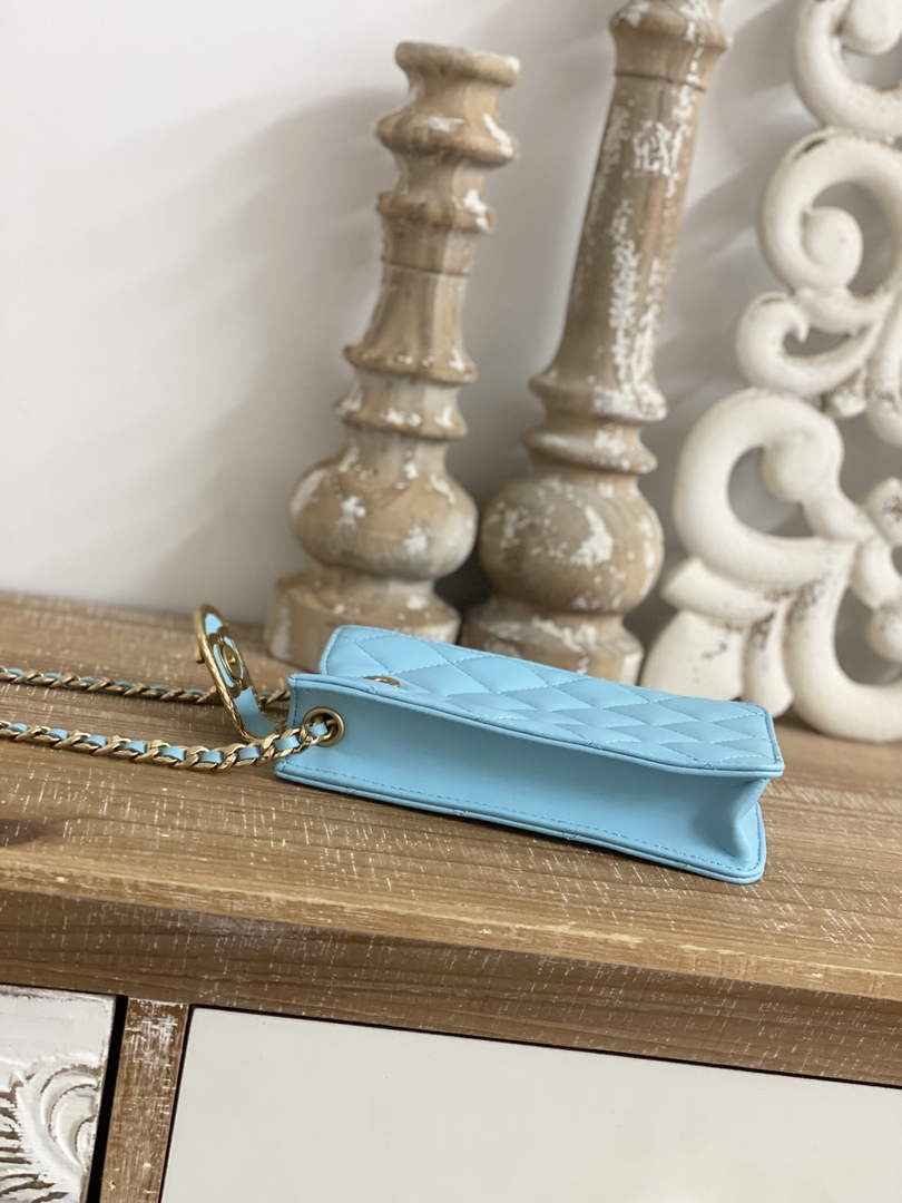 Chanel AP2981 Phone Holder with Chain Lambskin Blue