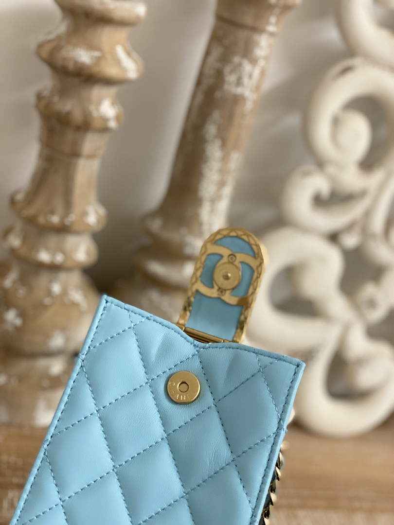 Chanel AP2981 Phone Holder with Chain Lambskin Blue