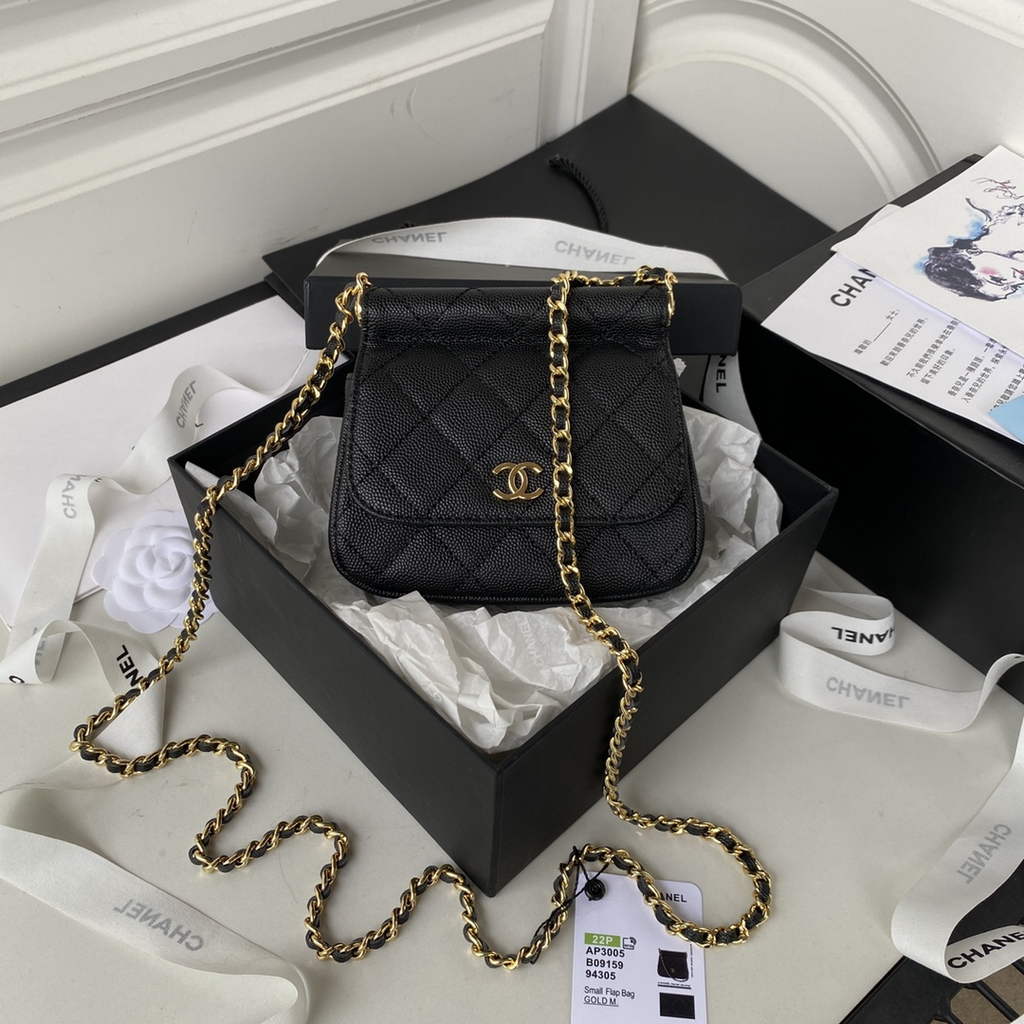Chanel AP3005 Clutch with Chain Grained Calfskin Gold Black