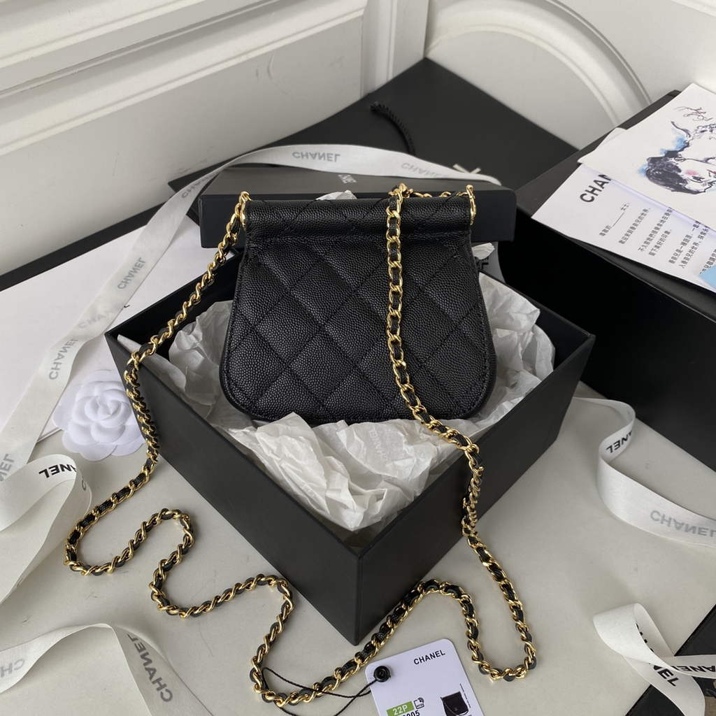 Chanel AP3005 Clutch with Chain Grained Calfskin Gold Black