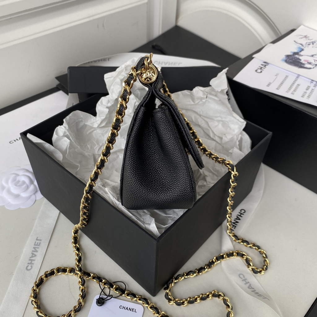 Chanel AP3005 Clutch with Chain Grained Calfskin Gold Black
