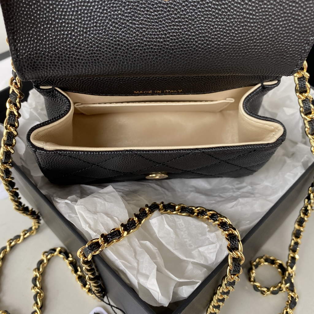 Chanel AP3005 Clutch with Chain Grained Calfskin Gold Black