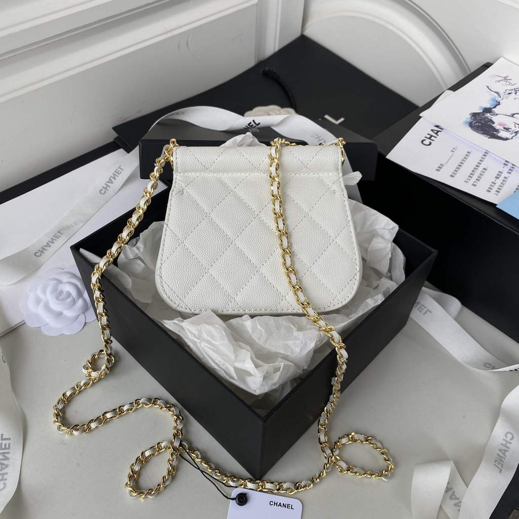 Chanel AP3005 Clutch with Chain Grained Calfskin Gold White