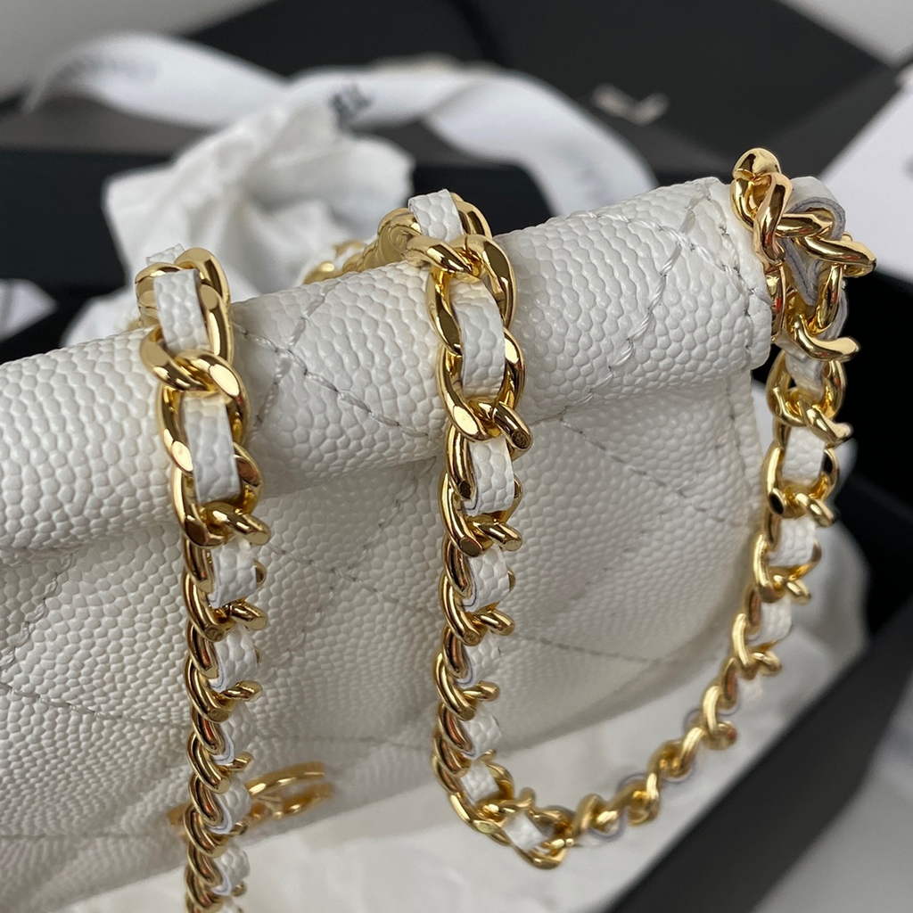 Chanel AP3005 Clutch with Chain Grained Calfskin Gold White