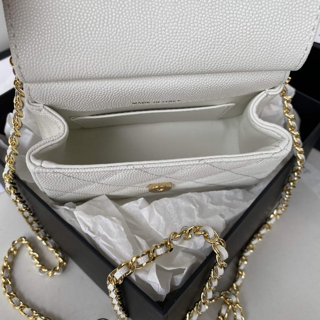 Chanel AP3005 Clutch with Chain Grained Calfskin Gold White