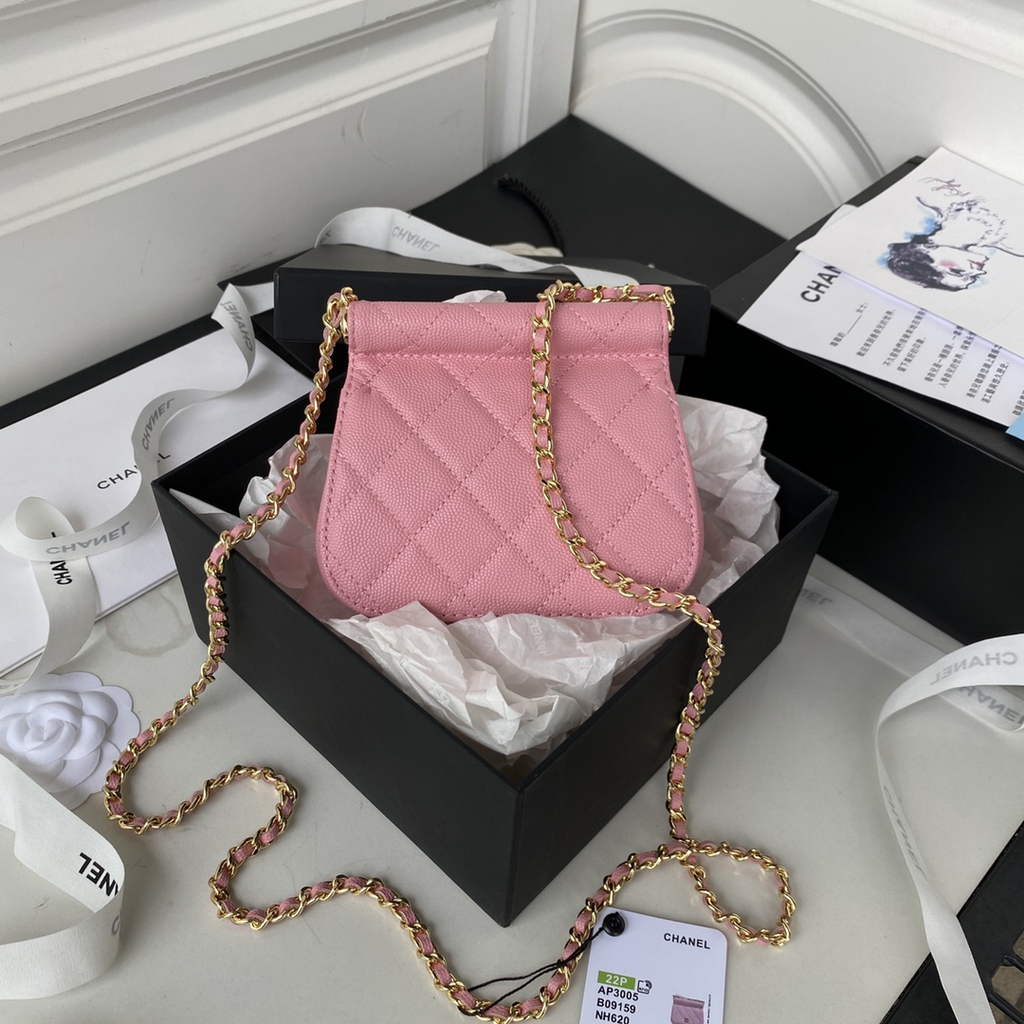 Chanel AP3005 Clutch with Chain Grained Calfskin Gold Pink