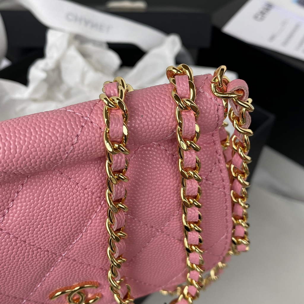 Chanel AP3005 Clutch with Chain Grained Calfskin Gold Pink