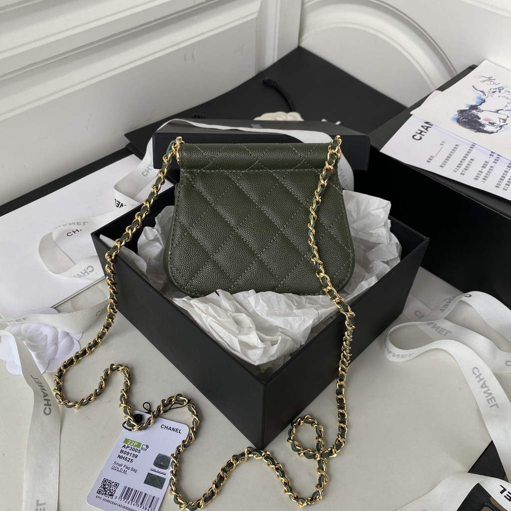 Chanel AP3005 Clutch with Chain Grained Calfskin Gold Green