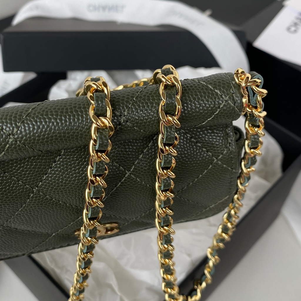Chanel AP3005 Clutch with Chain Grained Calfskin Gold Green