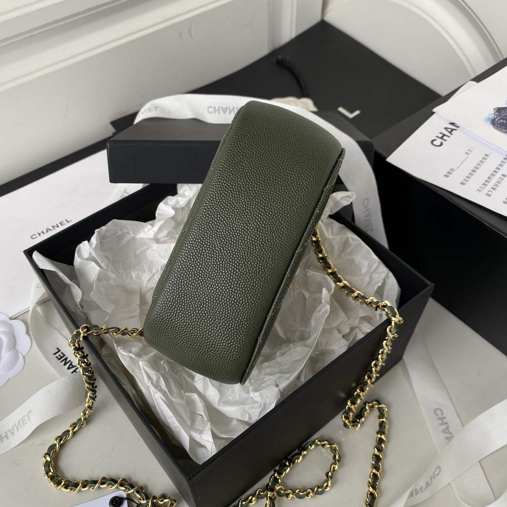 Chanel AP3005 Clutch with Chain Grained Calfskin Gold Green