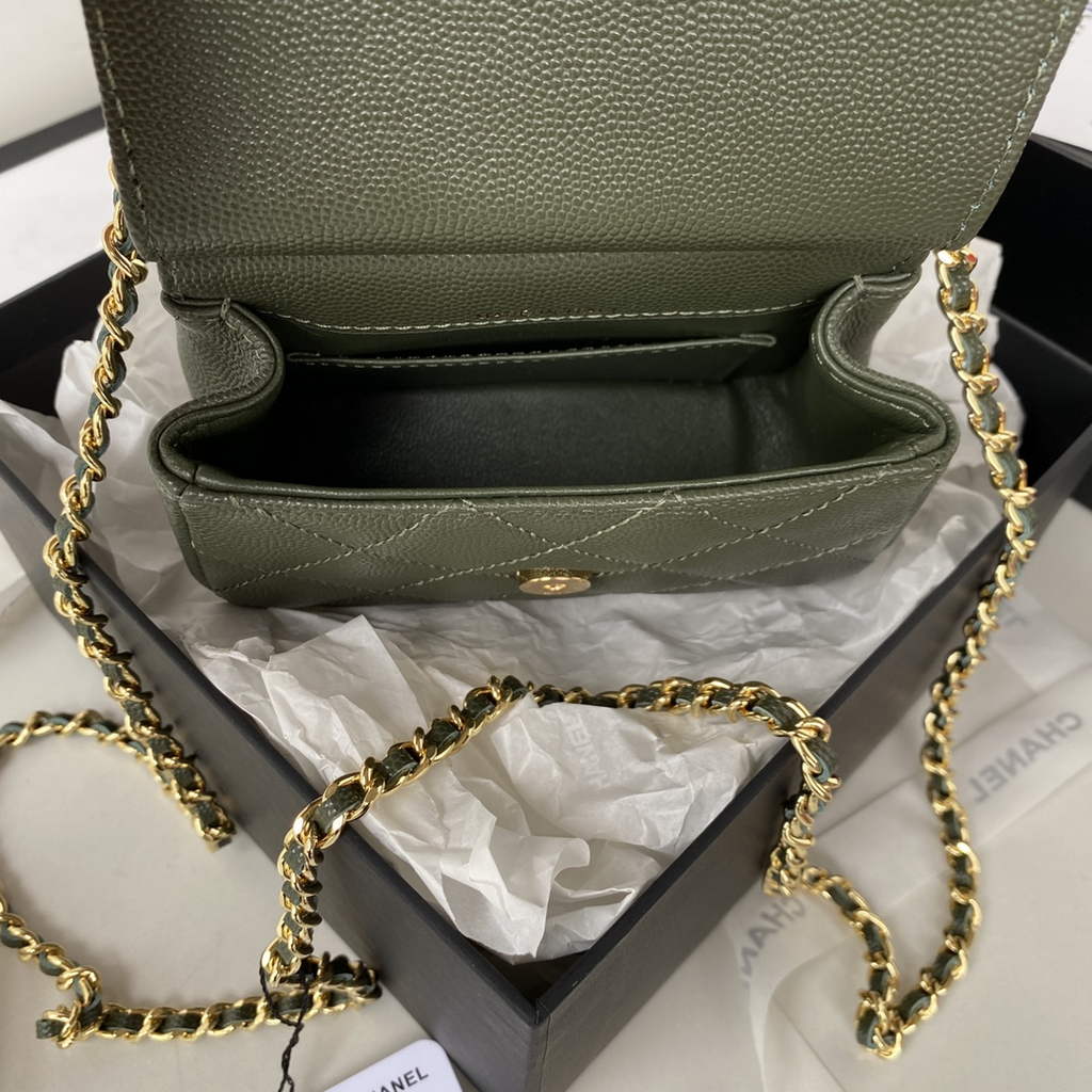 Chanel AP3005 Clutch with Chain Grained Calfskin Gold Green