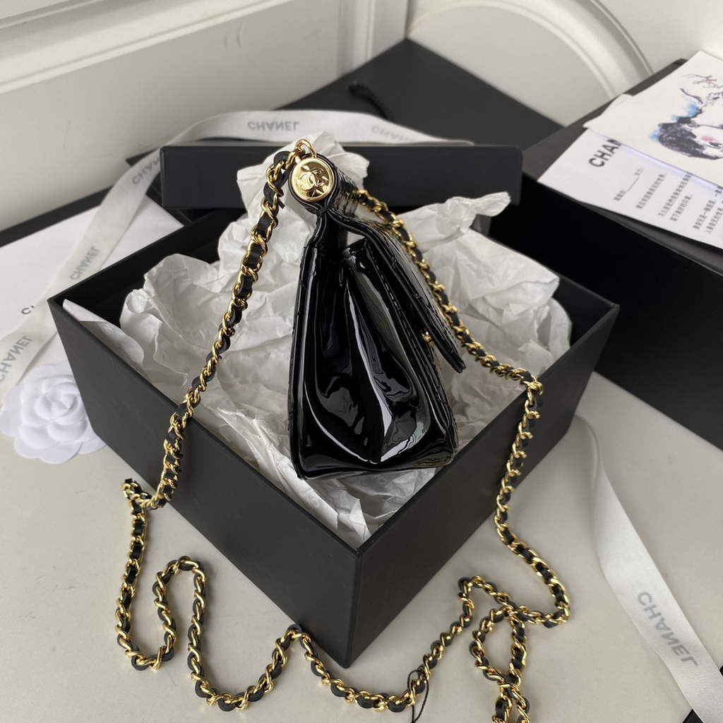 Chanel AP3005 Clutch with Chain Patent Calfskin Gold Black