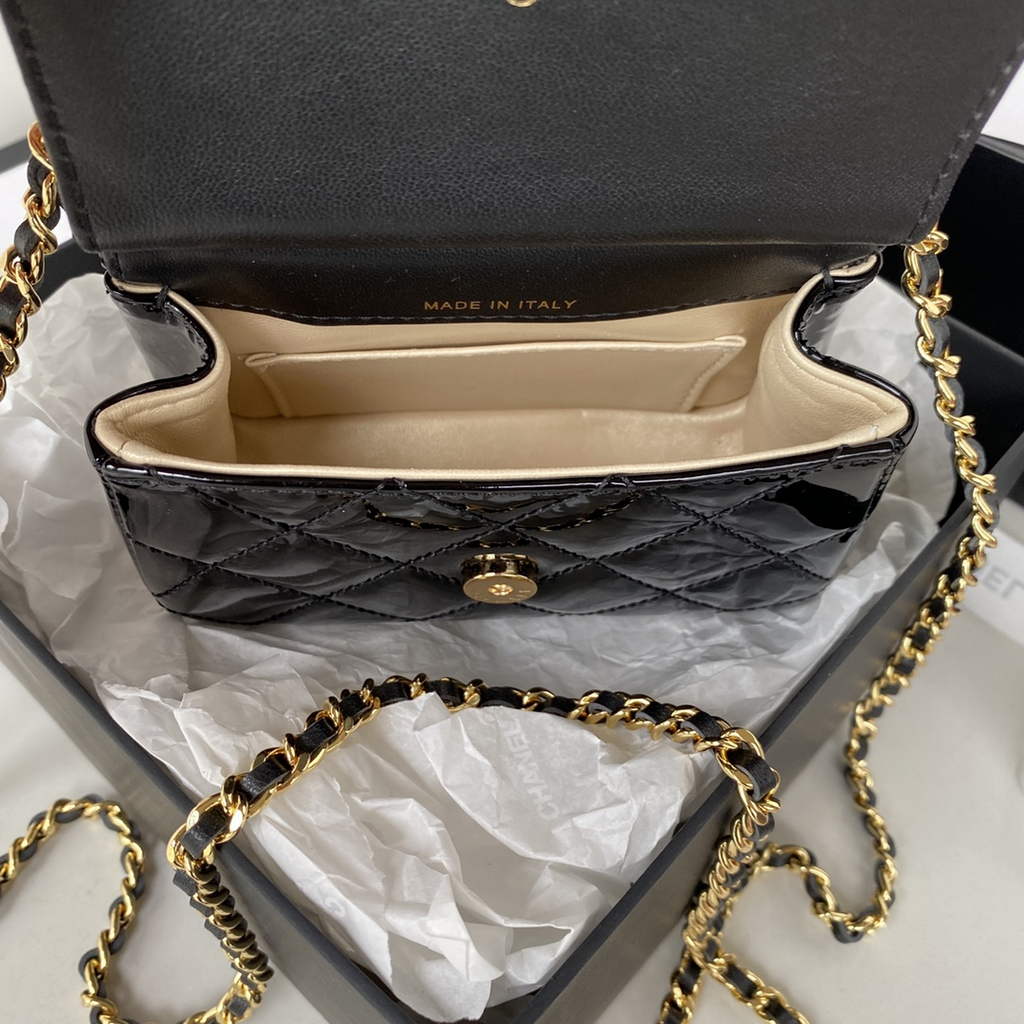 Chanel AP3005 Clutch with Chain Patent Calfskin Gold Black