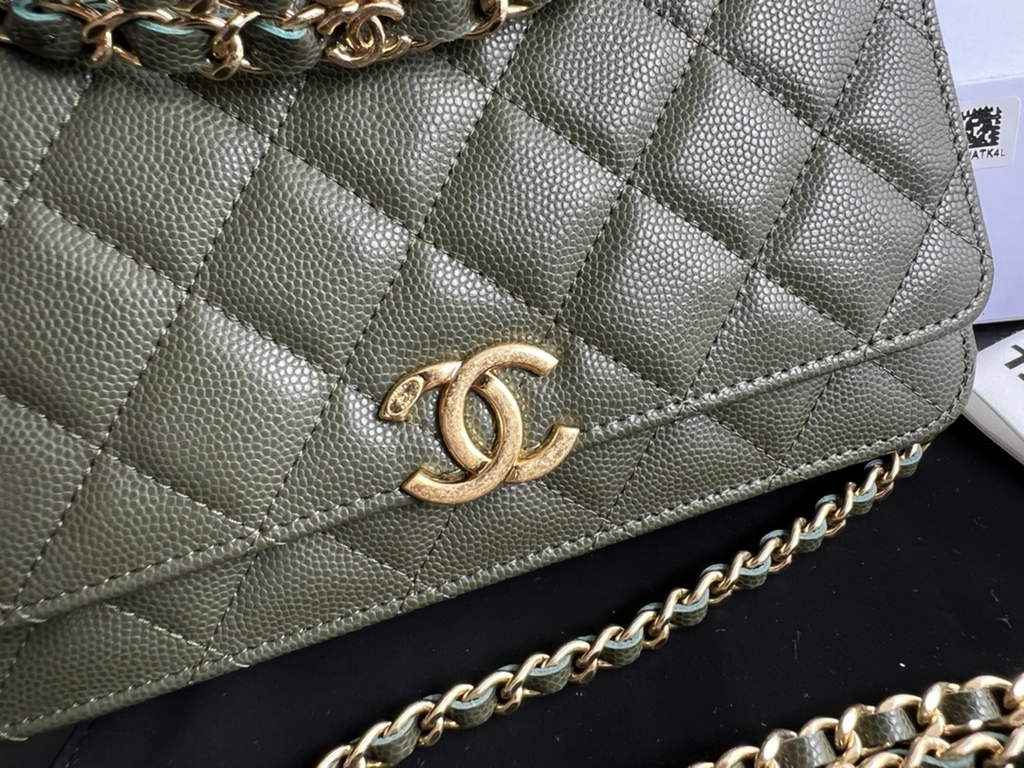 Chanel AP3019 Wallet on Chain Grained Calfskin Gold Green
