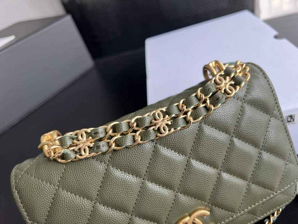 Chanel AP3019 Wallet on Chain Grained Calfskin Gold Green