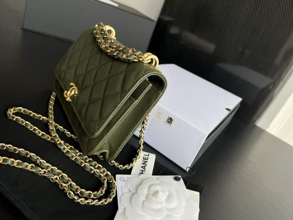 Chanel AP3019 Wallet on Chain Grained Calfskin Gold Green