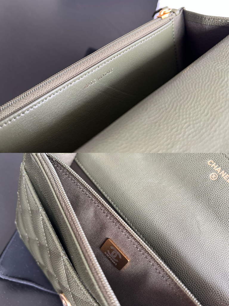 Chanel AP3019 Wallet on Chain Grained Calfskin Gold Green