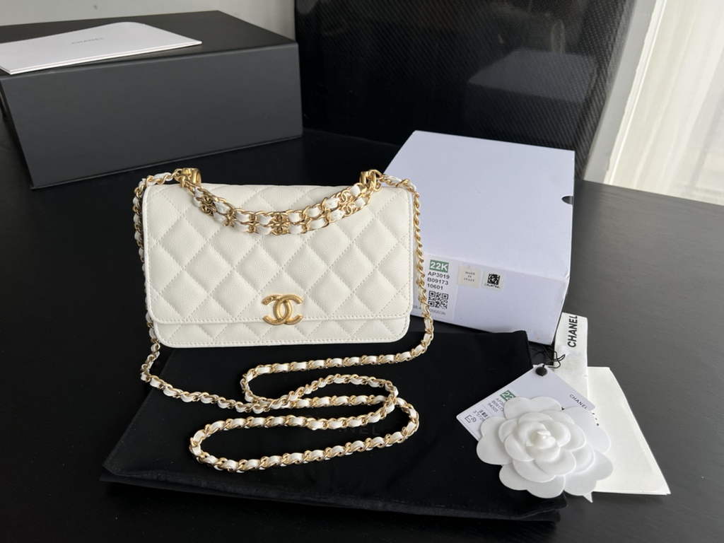 Chanel AP3019 Wallet on Chain Grained Calfskin Gold Beige