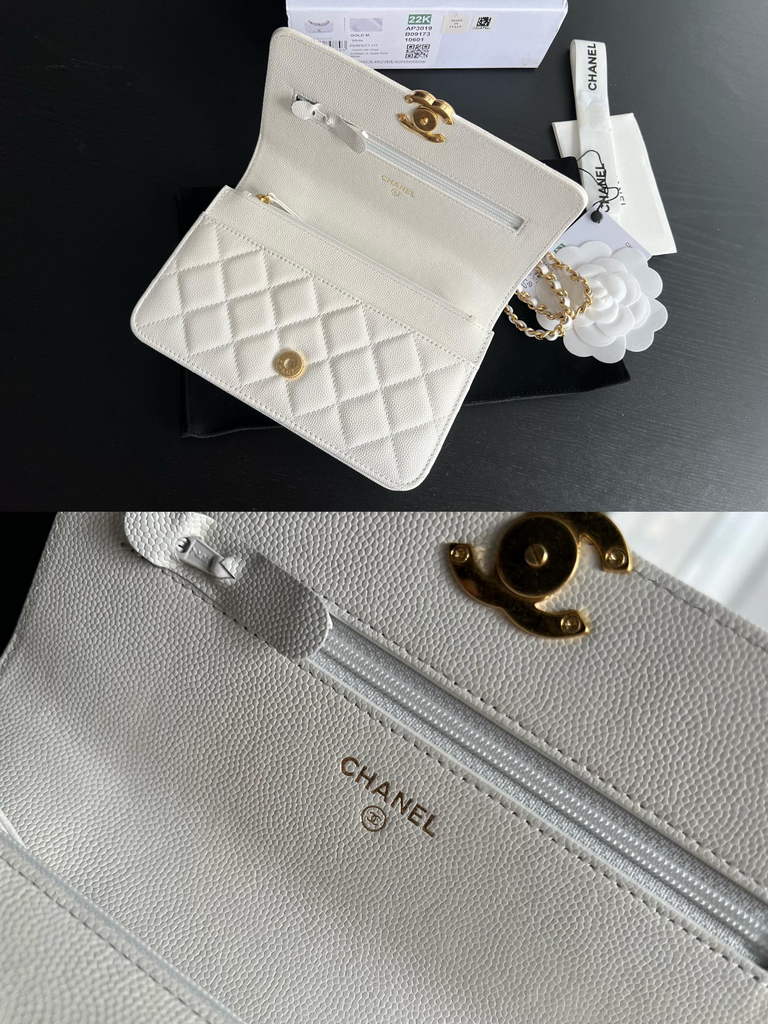 Chanel AP3019 Wallet on Chain Grained Calfskin Gold Beige
