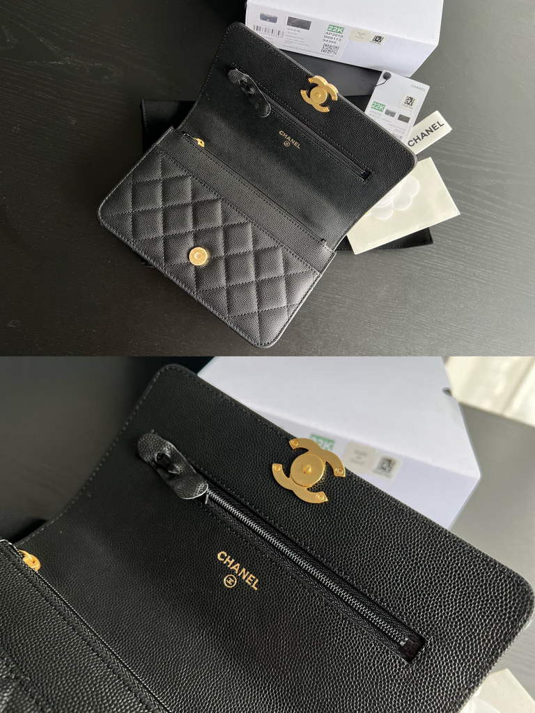 Chanel AP3019 Wallet on Chain Grained Calfskin Gold Black