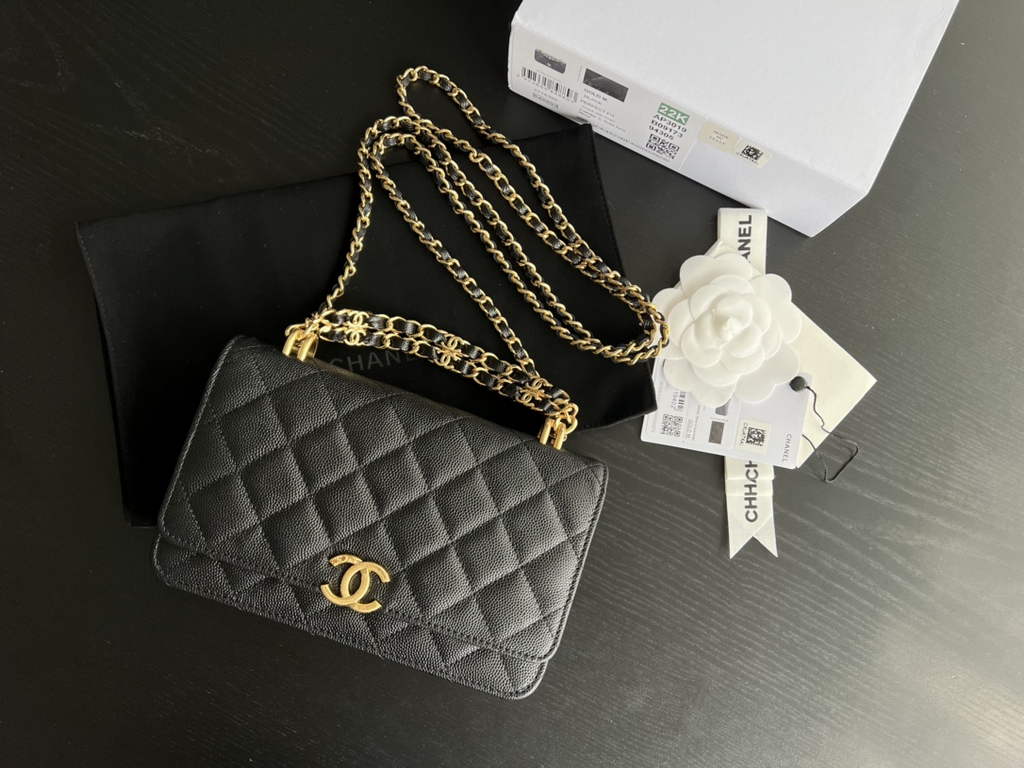 Chanel AP3019 Wallet on Chain Grained Calfskin Gold Black
