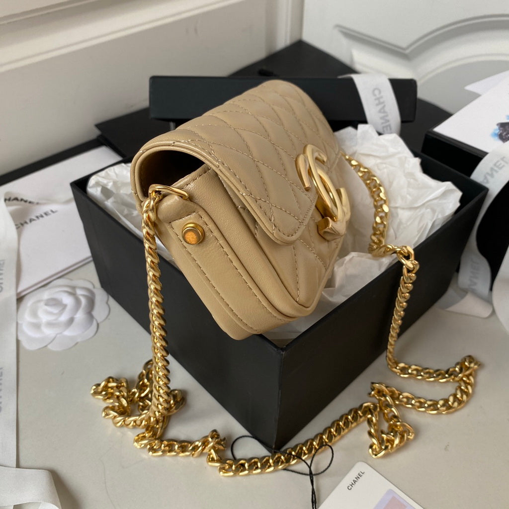Chanel AP3207 Flap Phone Holder with Chain Lambskin Apricot