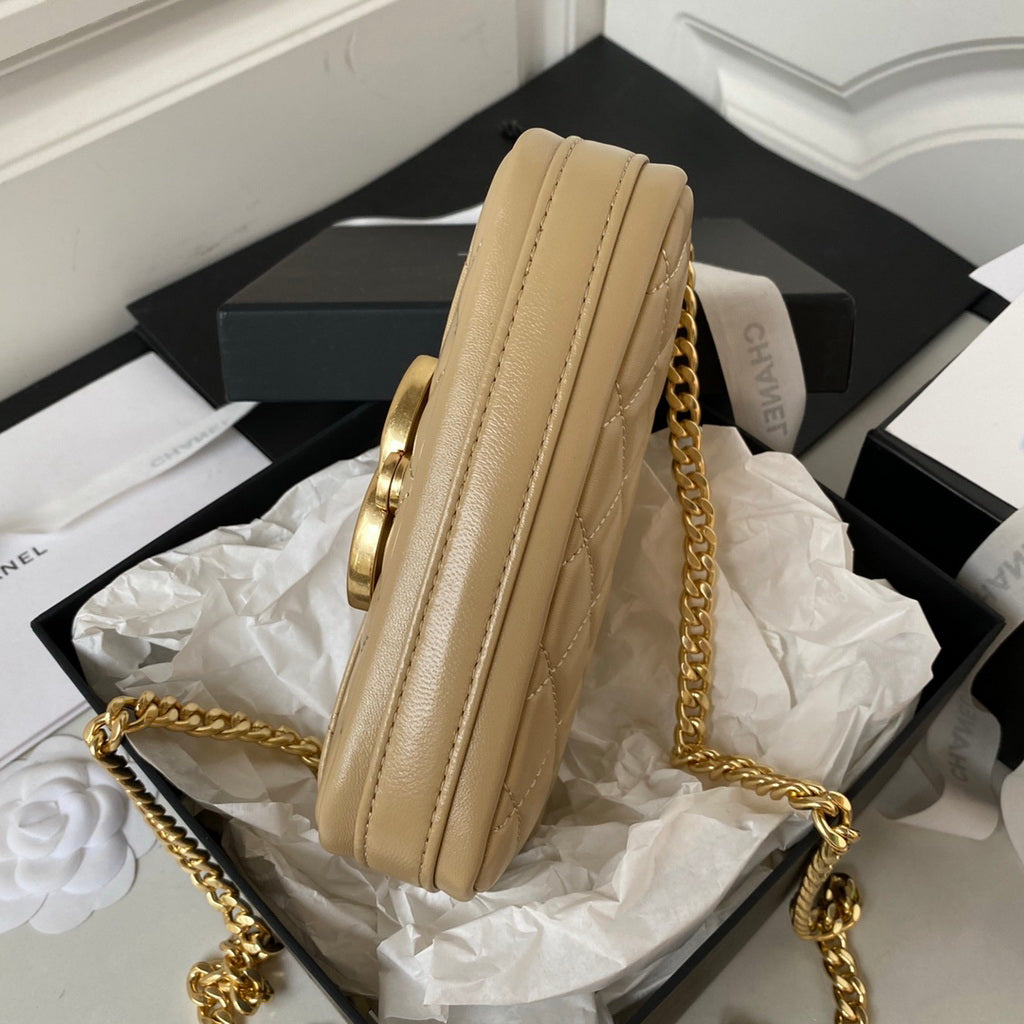 Chanel AP3207 Flap Phone Holder with Chain Lambskin Apricot