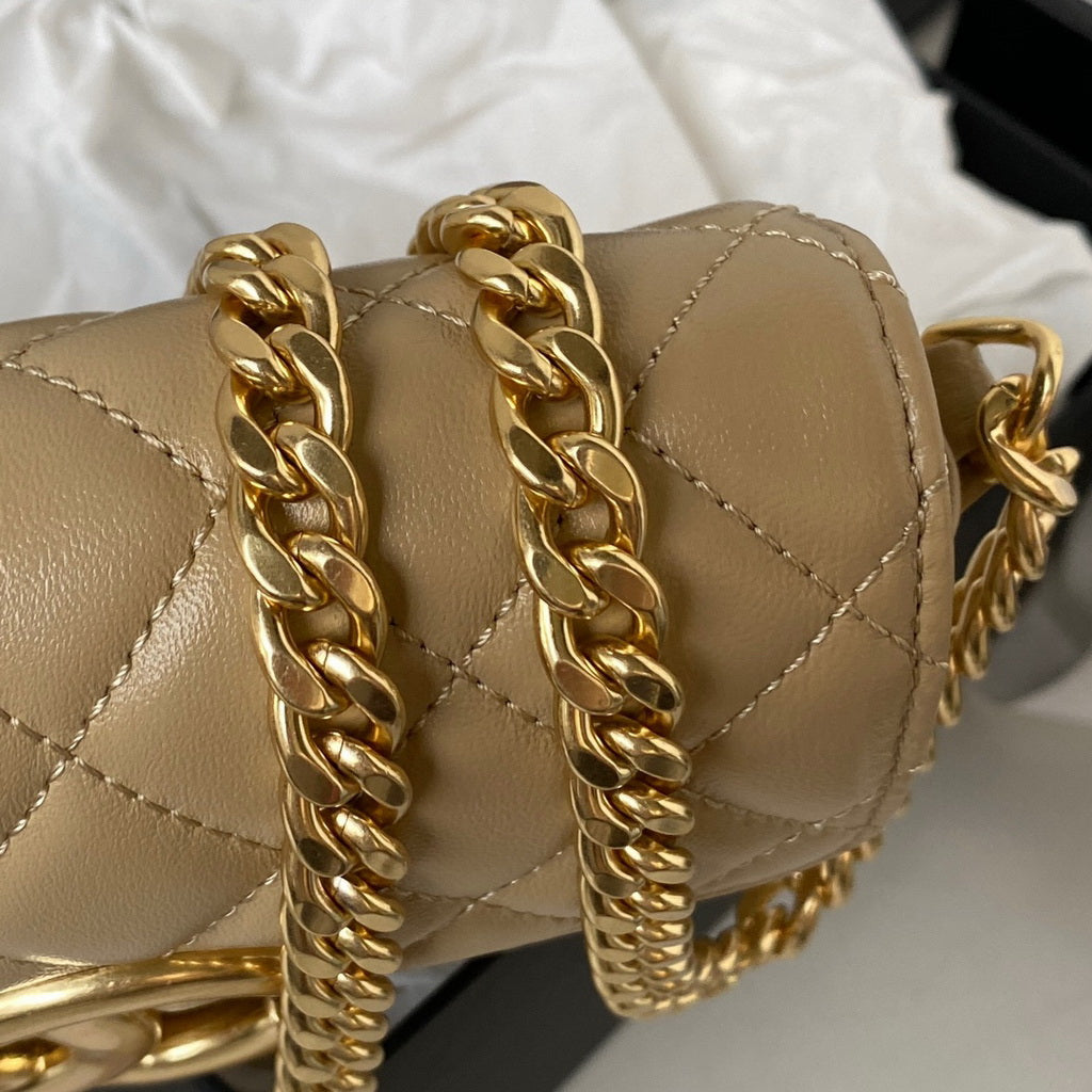 Chanel AP3207 Flap Phone Holder with Chain Lambskin Apricot