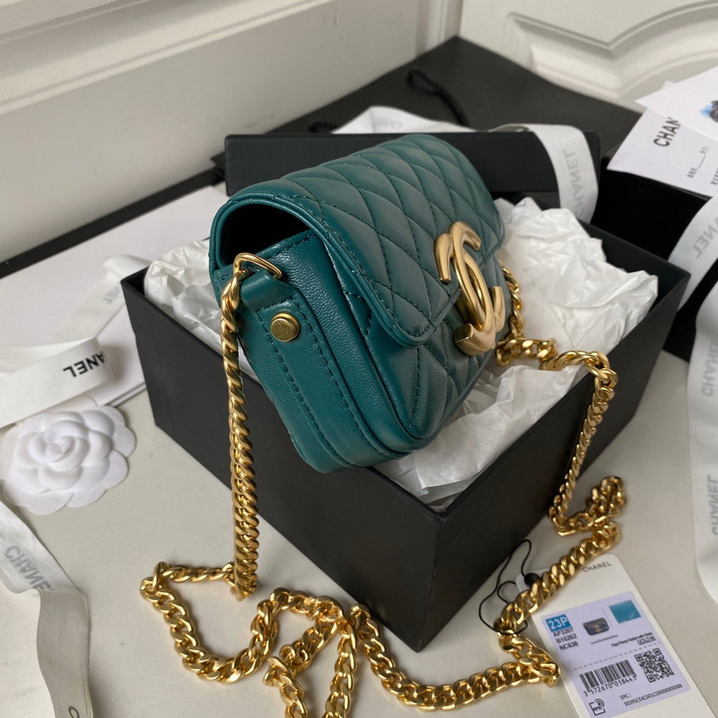 Chanel AP3207 Flap Phone Holder with Chain Lambskin Green