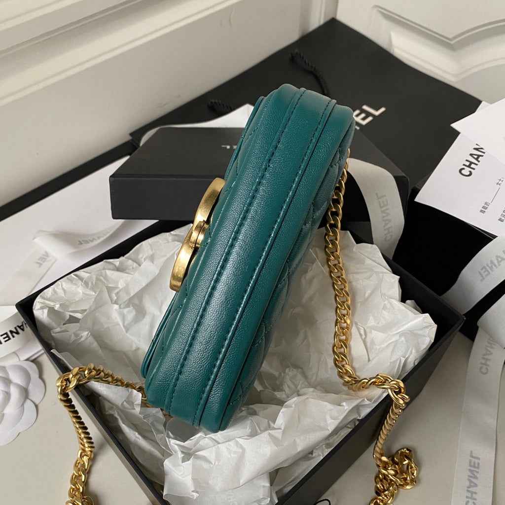 Chanel AP3207 Flap Phone Holder with Chain Lambskin Green
