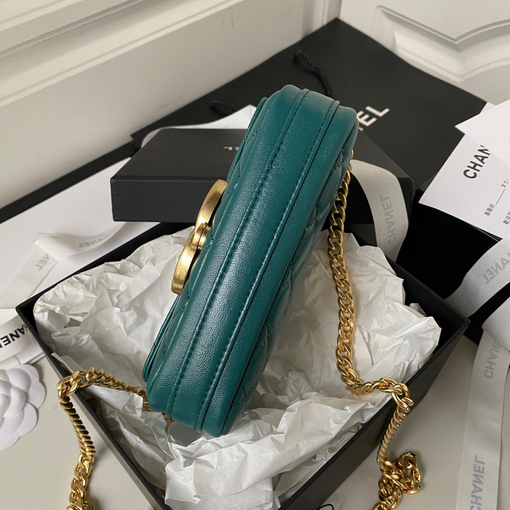 Chanel AP3207 Flap Phone Holder with Chain Lambskin Green
