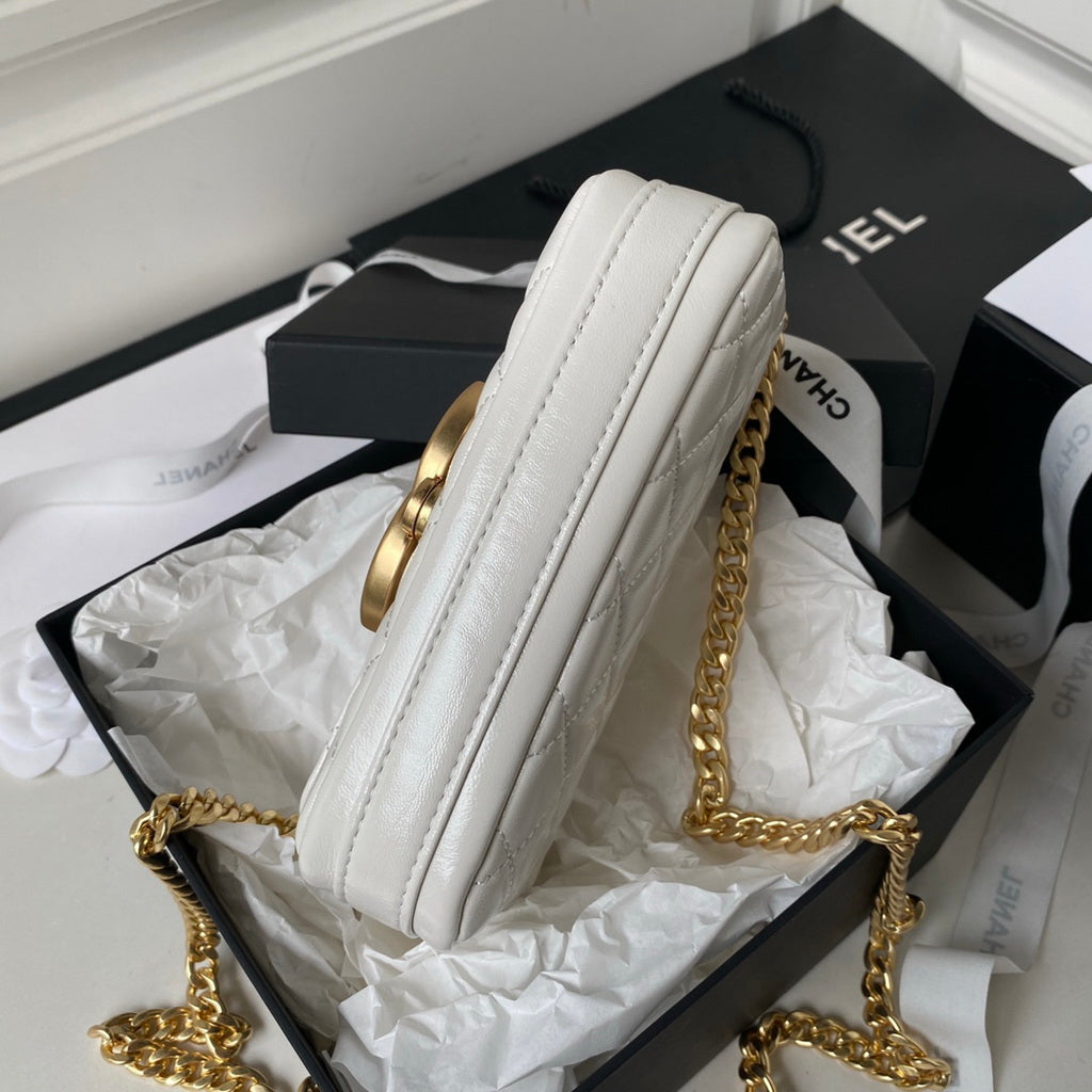 Chanel AP3207 Flap Phone Holder with Chain Lambskin White