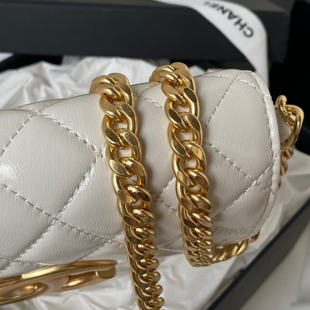 Chanel AP3207 Flap Phone Holder with Chain Lambskin White