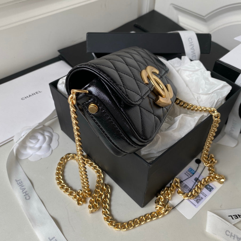 Chanel AP3207 Flap Phone Holder with Chain Lambskin Black