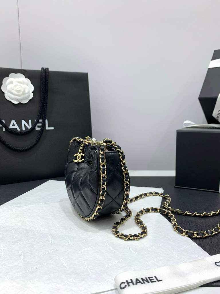 Chanel AP3232 Clutch with Chain Lambskin Shiny Light Gold Black