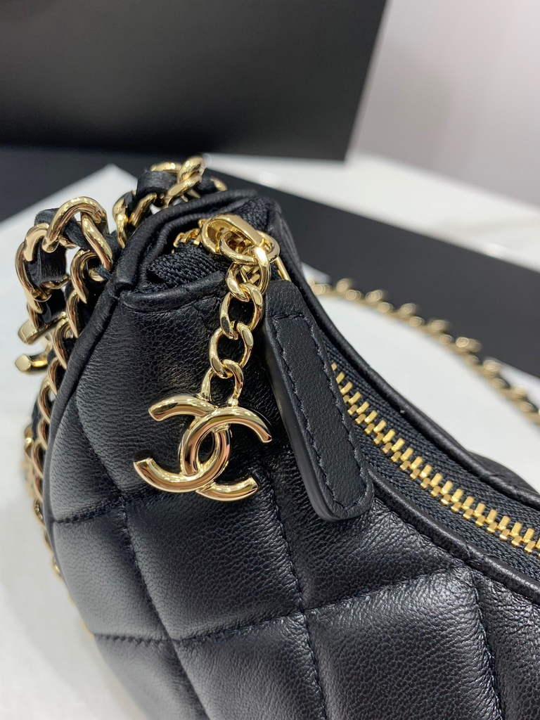 Chanel AP3232 Clutch with Chain Lambskin Shiny Light Gold Black