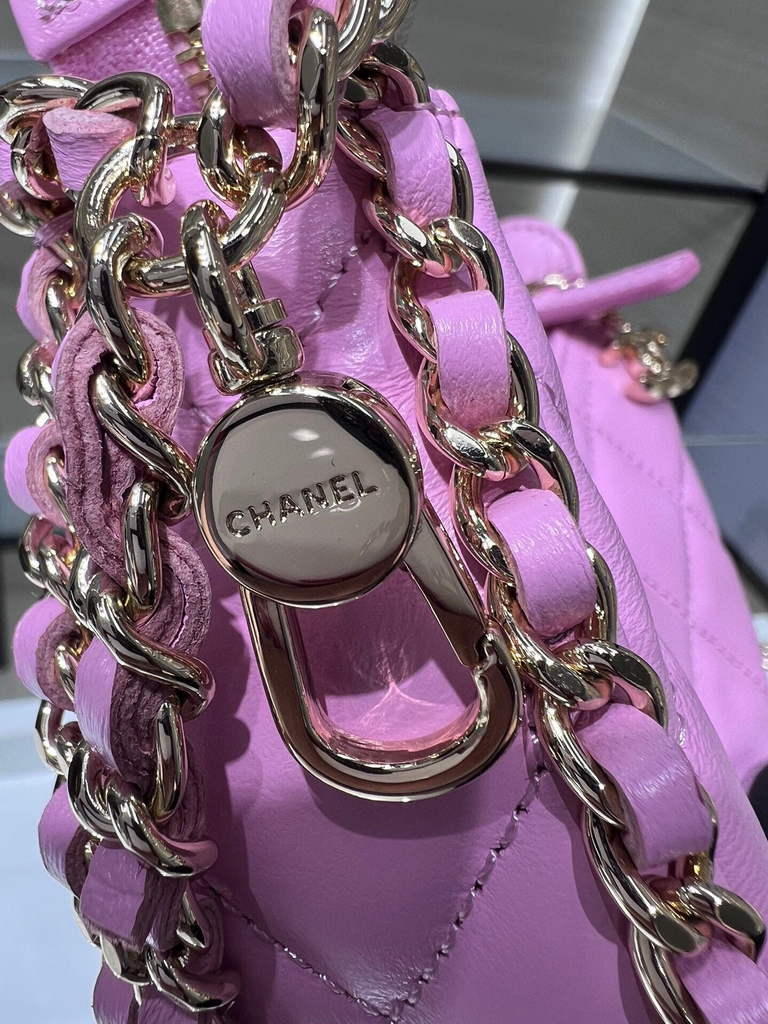 Chanel AP3232 Clutch with Chain Lambskin Shiny Light Gold Purple