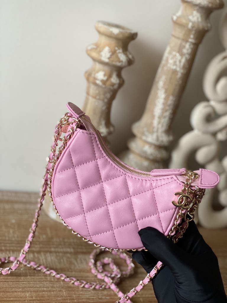 Chanel AP3232 Clutch with Chain Lambskin Shiny Light Gold Pink