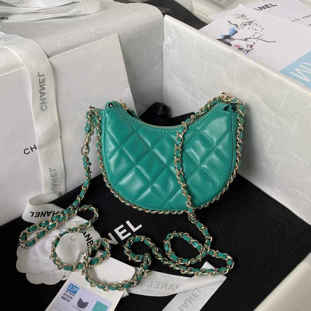 Chanel AP3232 Clutch with Chain Lambskin Shiny Light Gold Green