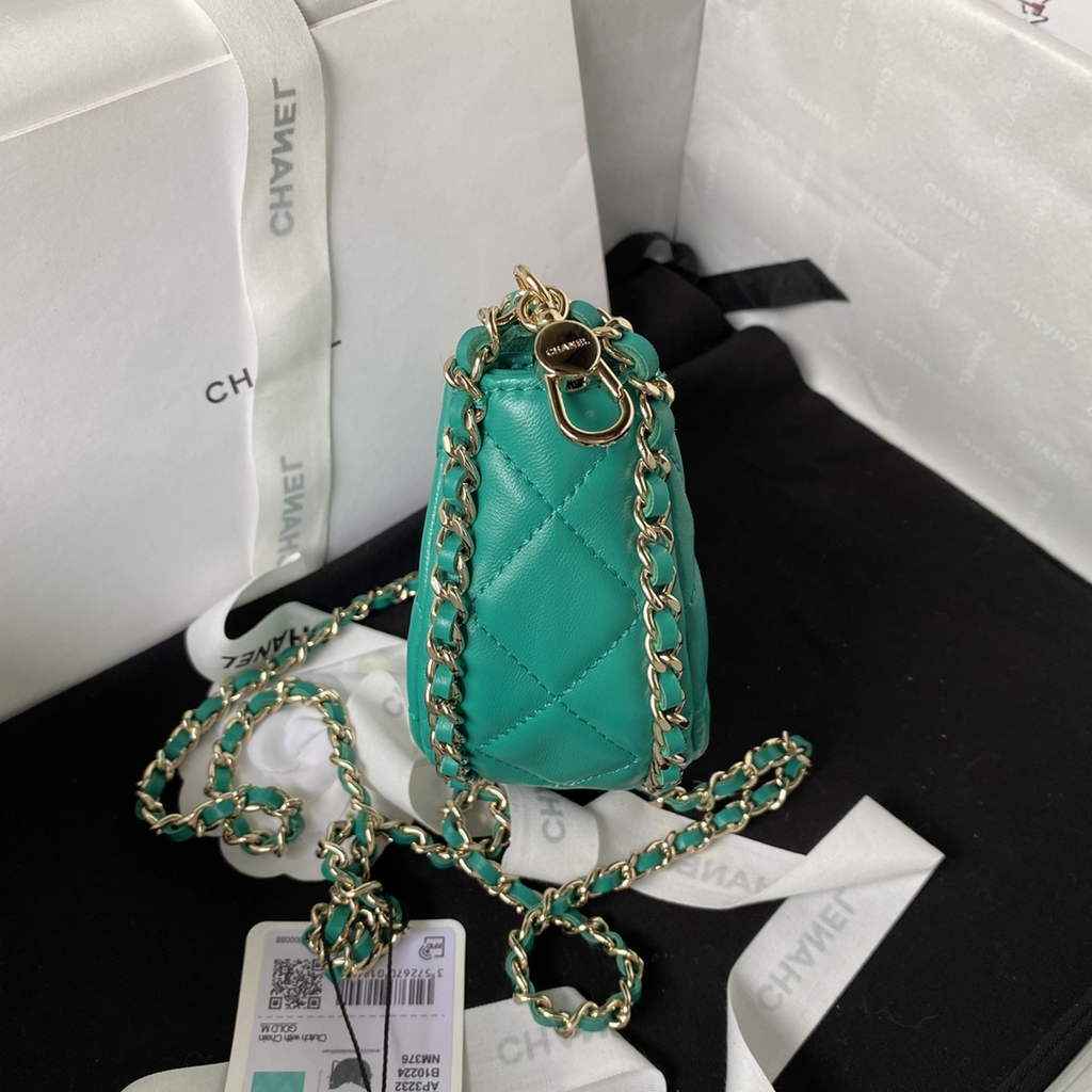 Chanel AP3232 Clutch with Chain Lambskin Shiny Light Gold Green