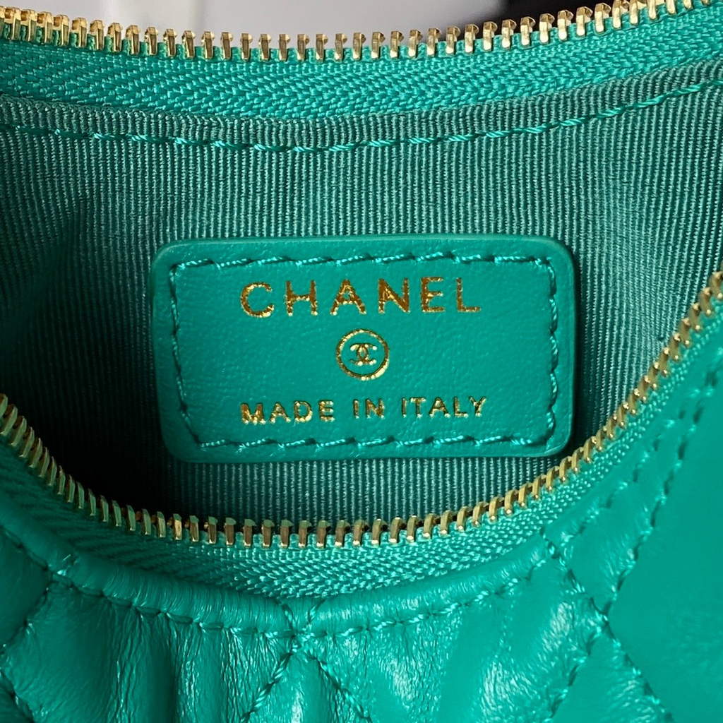 Chanel AP3232 Clutch with Chain Lambskin Shiny Light Gold Green