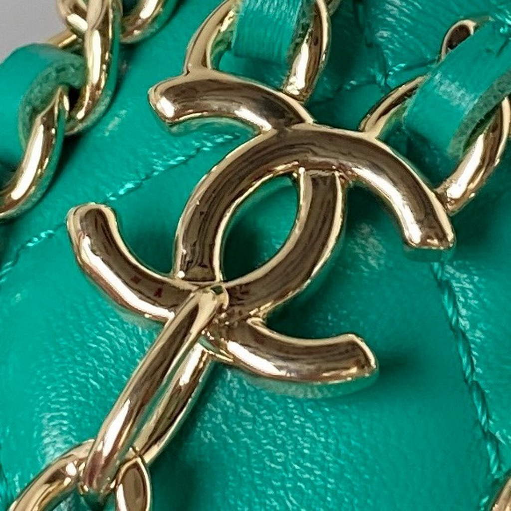 Chanel AP3232 Clutch with Chain Lambskin Shiny Light Gold Green