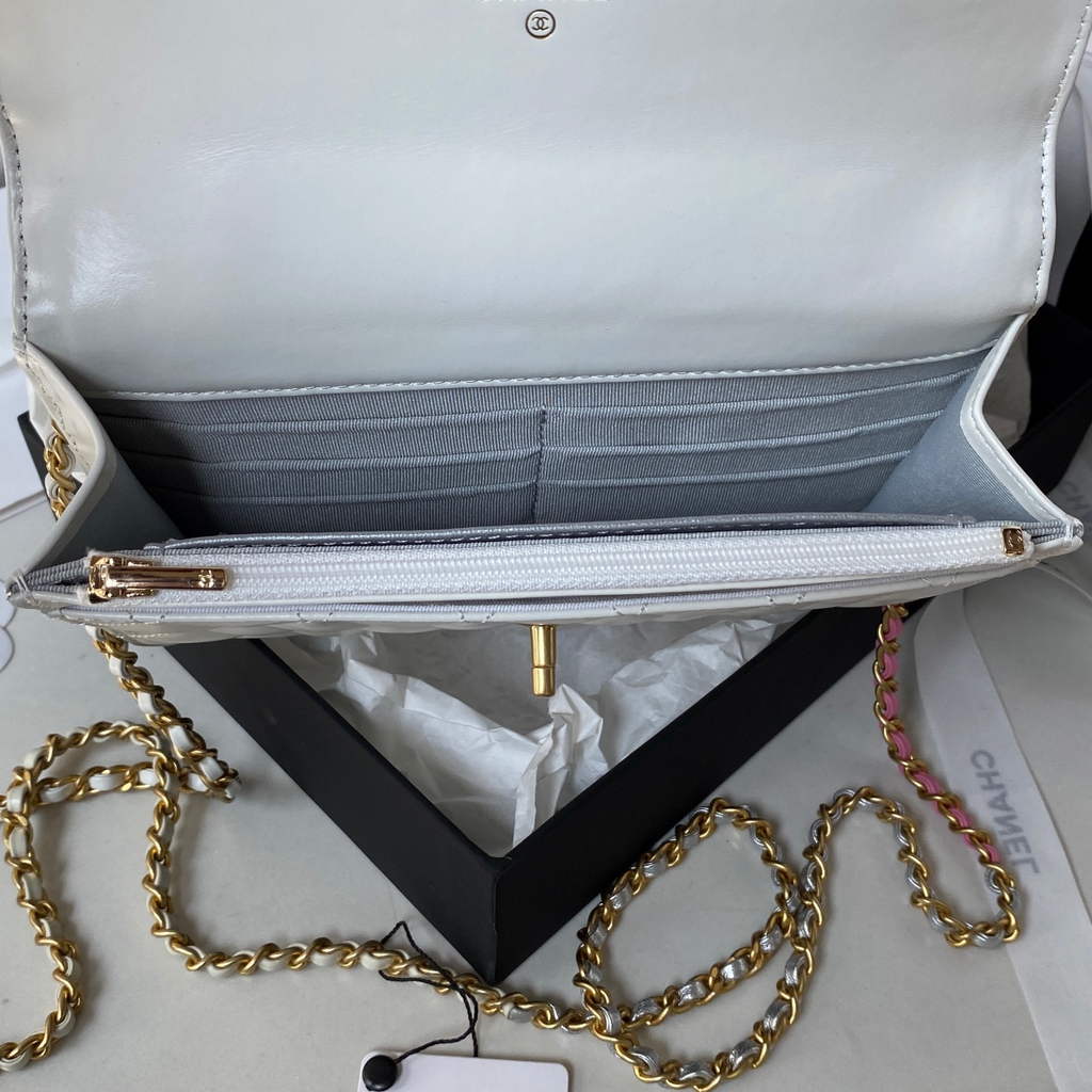 Chanel AP3240 Mini Flap Bag with Top Handle Shiny Calfskin Gold White