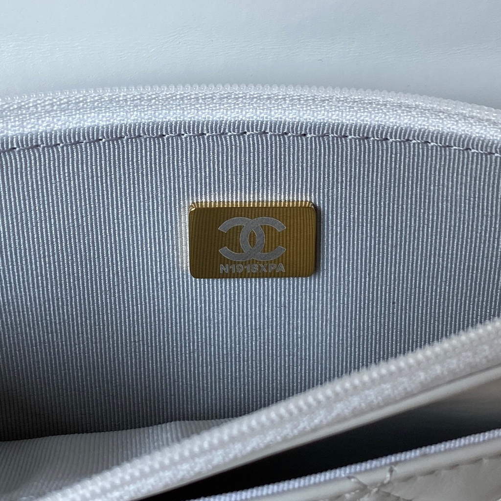 Chanel AP3240 Mini Flap Bag with Top Handle Shiny Calfskin Gold White