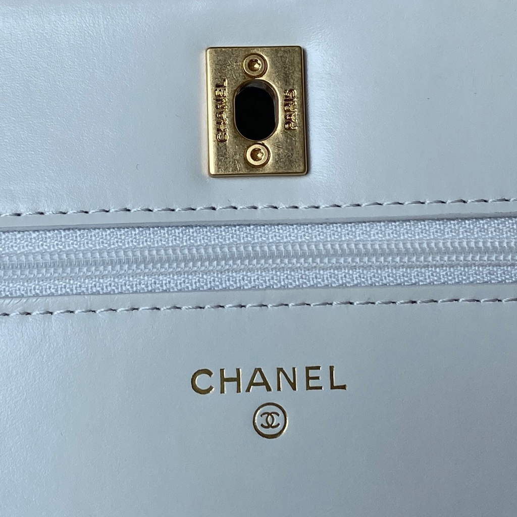 Chanel AP3240 Mini Flap Bag with Top Handle Shiny Calfskin Gold White