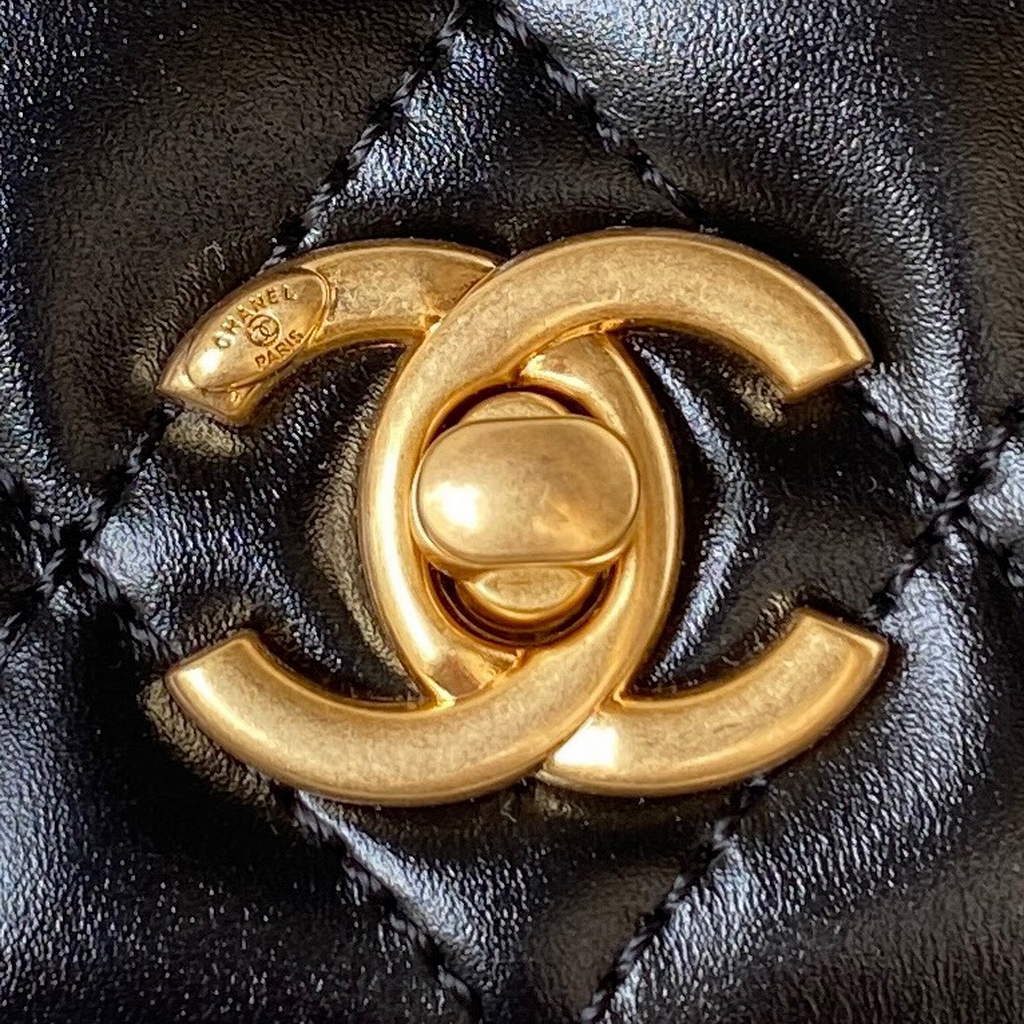 Chanel AP3240 Mini Flap Bag with Top Handle Shiny Calfskin Gold Black