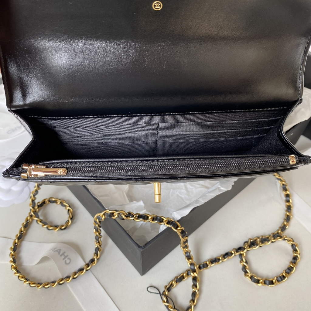 Chanel AP3240 Mini Flap Bag with Top Handle Shiny Calfskin Gold Black
