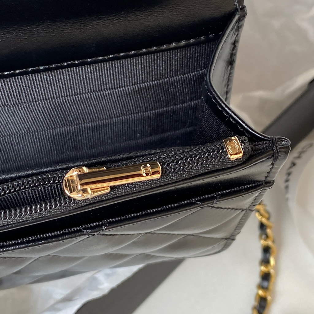 Chanel AP3240 Mini Flap Bag with Top Handle Shiny Calfskin Gold Black